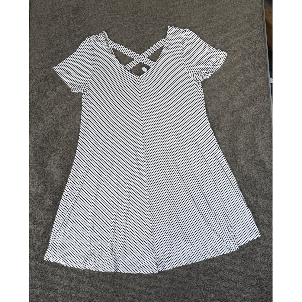 Cable & Gauge Black White Striped Crisscross V-Neck A-Line Swing Dress Large